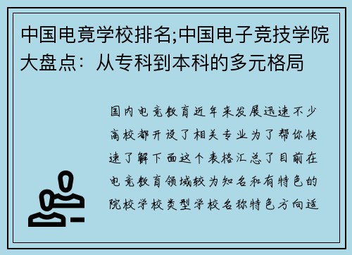 中国电竟学校排名;中国电子竞技学院大盘点：从专科到本科的多元格局